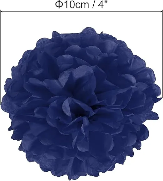 PATIKIL 4" Tissue Pom Poms Flowers, 10 Pack Paper Flower Ball for Wedding Bridal Shower Birthday Bachelorette Party Backdrop Decoration, Navy Blue