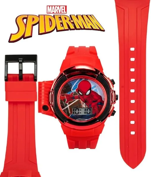 Marvel Spider-Man Flashlight Watch for Kids – Light-Up Fun with LCD Display, LED Flashlight, and Durable Silicone Band