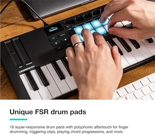 Novation Launchkey Mini 37 [MK4] — Portable 37 Mini-Key, USB, MIDI Keyboard Controller with DAW Integration. Chord Mode, Scale Mode, Drum Pads, and Arpeggiator. Includes Music Creation Software Bundle
