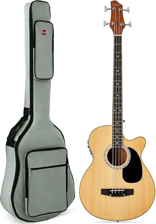 Best Choice Products Acoustic Electric Bass Guitar - Full Size, 4 String, Fretted Bass Guitar - Natural