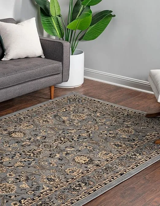 Unique Loom Sialk Hill Collection Area Rug - Washington (7' 1" x 10' Rectangle Gray/Black)