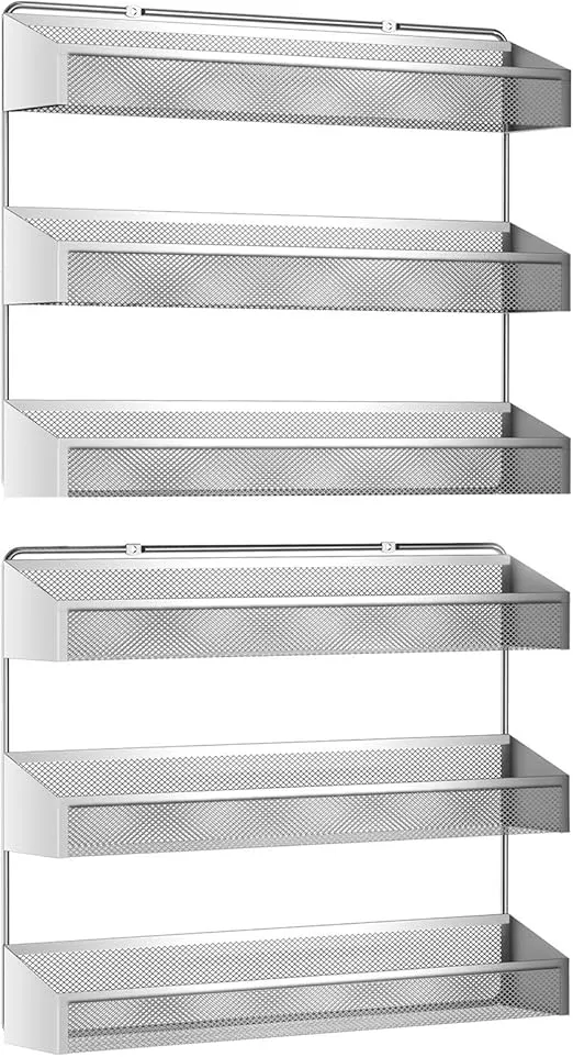 Auledio 2 Pack Spice Rack Organizer, 3 Tier Counter-top Stand or Wall Mounted Storage Rack Hanging Shelf for Kitchen Cabinet, Cupboard, Pantry Door or Bathroom Shower Cosmetic - Chrome