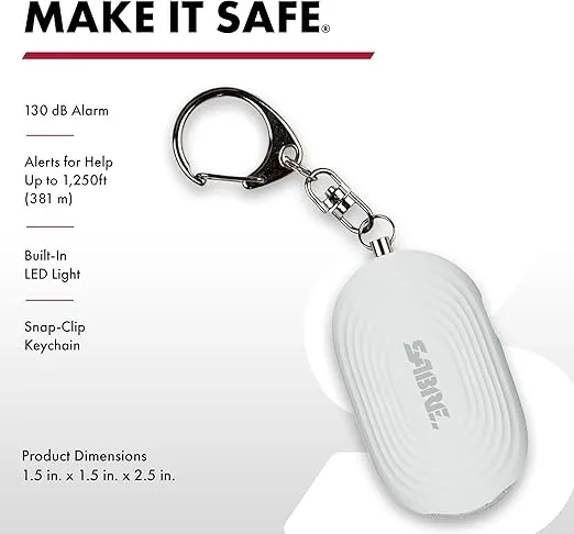 SABRE 2-in-1 Personal Alarm with LED Light, 130dB Personal Safety Siren, Snap Hook for Instant Access, 1,250 Foot (381 Meters) Range, Compact Design for Easy Attachment to Purse, Bag, or Keys