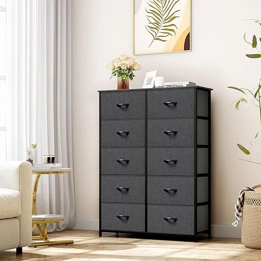 YITAHOME 10 Drawer Dresser - Fabric Storage Tower, Organizer Unit for Bedroom, Living Room, Hallway, Closets - Sturdy Steel Frame, Wooden Top & Easy Pull Fabric Bins