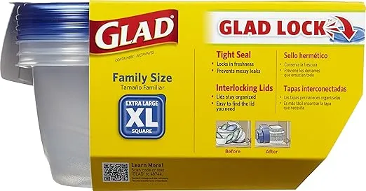 GladWare Family Size Food Storage Containers, XL | Large Food Storage Containers, Square Containers for Food Hold up to 104 Ounces of Food | Food Storage for Everyday Use, 3 Count