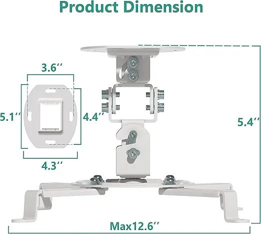 WALI Projector Ceiling Mount, Universal Low Profile Projector Mount with Retractable Arms and Multiple Adjustment Function (PM-002-W), White