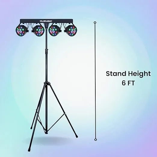 MUSYSIC LED RGB Dj Light with Stand, 4 Par Powerhouse GigBar for Parties, Concerts, and Light Shows, Lighting Package w/Stage Light Stand - MU-L31G