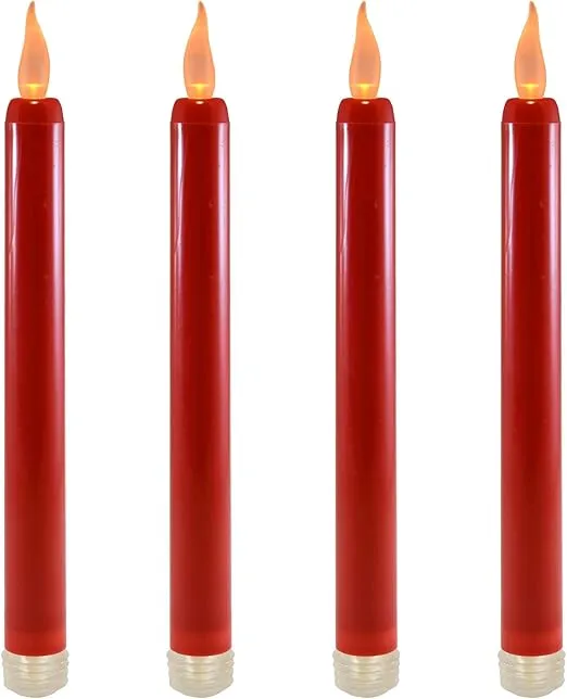 LumaBase Battery Operated Taper Candles, Red - Set of 4