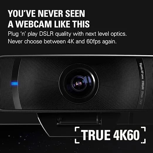 Elgato Facecam Pro, True 4K60 Ultra HD Webcam for Live Streaming, Gaming, Video Calls, Advanced Light Correction, DSLR Style Control, Wide Angle, Works with OBS, Teams,Zoom, PC/Mac, Black