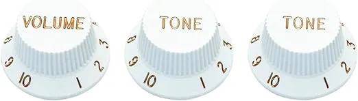 Metallor Speed Control Knobs 1 Volume 2 Tone Fits Metric Pots Knobs Compatible with Fender Strat Stratocaster Style Electric Guitar Parts. (White)