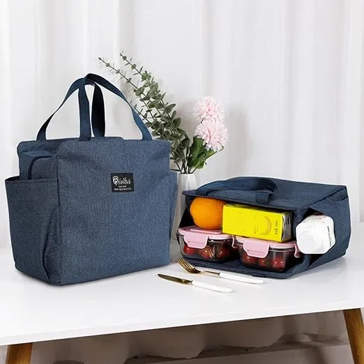 Large Lunch Bag Tote Cooler Insulated Lunch Box for Women and Men Large Capacity Lunch Tote Bag Reusable Waterproof Bento Bag for Work Picnic (Blue)