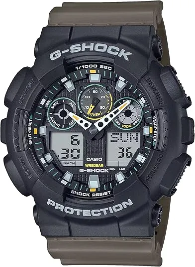 Casio G-Shock Utilitarian Black & Olive Green Analog-Digital Watch GA-100TU-1A3CR