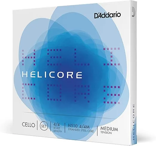 D'Addario H510 Helicore Cello String Set, 4/4 Scale Medium Tension (1 Set)– Stranded Steel Core for Optimum Playability and Clear, Warm Tone – Versatile and Durable – Sealed Pouch Prevents Corrosion