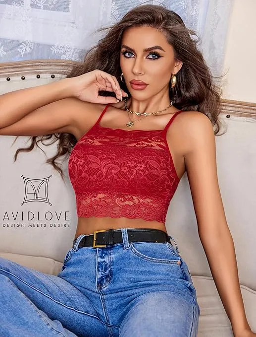 Avidlove Lace Bralette for Women High Neck Camisoles Racerback Double-Layered Crop Top