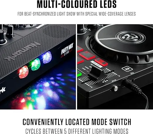 Numark Party Mix Live - DJ Controller with Built in Speakers, Party Lights and DJ Mixer, Complete Dj Set with Mixer and Audio Interface + Serato DJ Lite