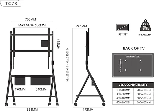 FITUEYES Design Mobile TV Stand for 55 60 65 75 78 Inch TV, TV Cart Floor Stand with Mount for LCD/LED Flat Curved Screens, Modern Corner TV Stand with Wooden Storage Shelves, Collector Series