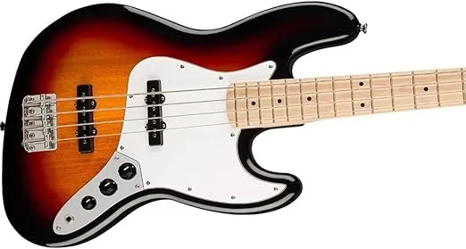 Squier by Fender Affinity Series Jazz Bass (Maple fingerboard, 3-Color Sunburst) Bundle with Fender 10ft Cable (Straight/Straight), Fender Guitar 12-Pack Picks, and Fender 2" Guitar Straps