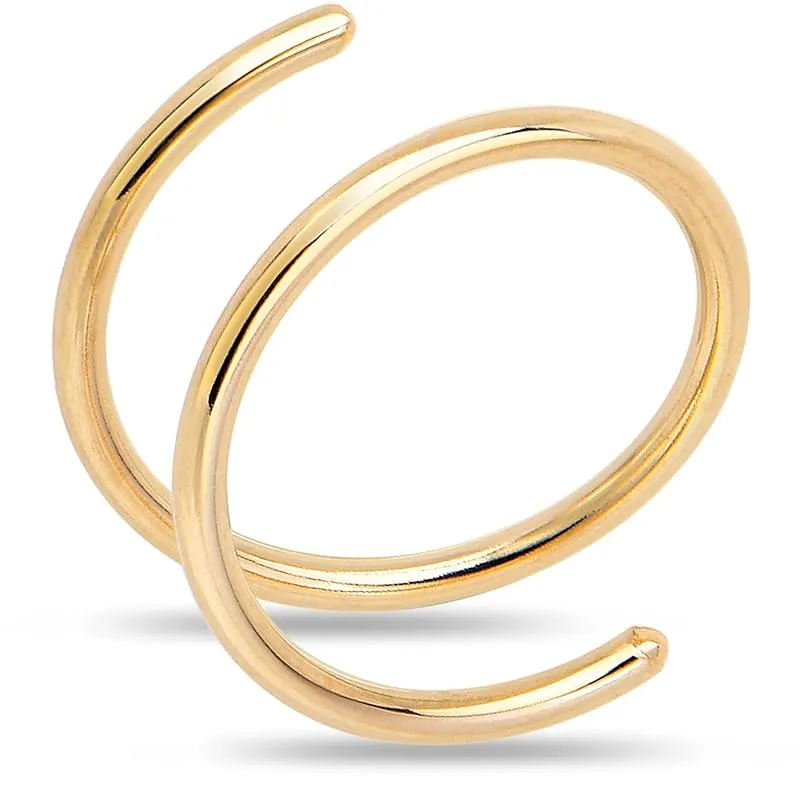 Solid 14k Yellow Gold Double Hoop Nose Ring for Women and Men - Hypoallergenic Spiral Nose Jewelry for Single Piercing - Handmade in USA -22 Gauge 8mm Right