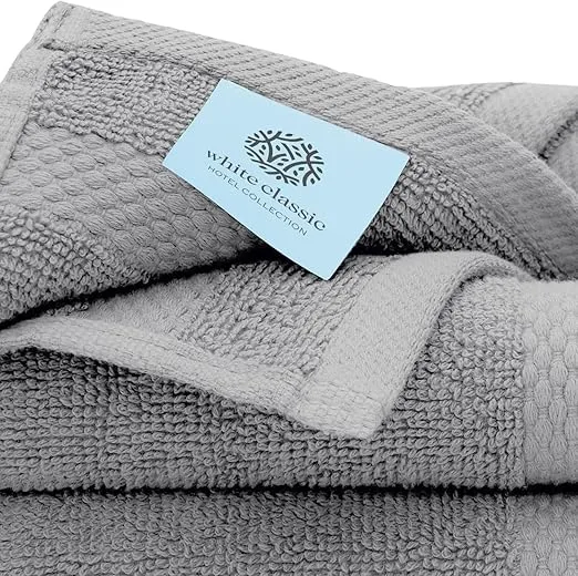 White Classic Luxury Cotton Washcloths - Large Hotel Spa Bathroom Face Towel | 12 Pack | Dolphin Gray