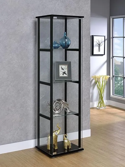 Coaster Home Furnishings Cyclamen 64-inch 5-Tier Clear Tempered Glass Curio Cabinet Display Case with Shelving Black 950171