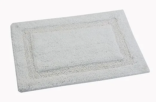 SPA Bath Rug 100% Soft Cotton, Size 34x21 Inch, Latex Spray Non-Skid Backing, Solid White Color, Textured Border, Hand Tufted, Heavy 190 GSF Weight, Machine Washable