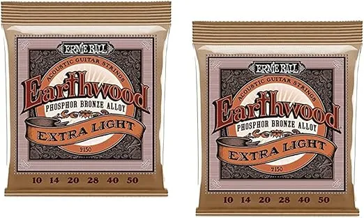 2 PACK Ernie Ball P02150 Earthwood Extra Light Phosphor Bronze Acoustic String Set.010 - .050