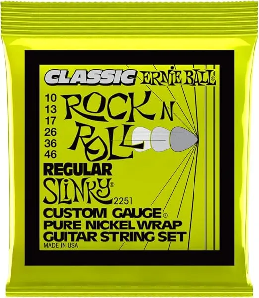 Ernie Ball Regular Slinky Classic Pure Nickel Electric Guitar Strings, 10-46 Gauge (P02251)