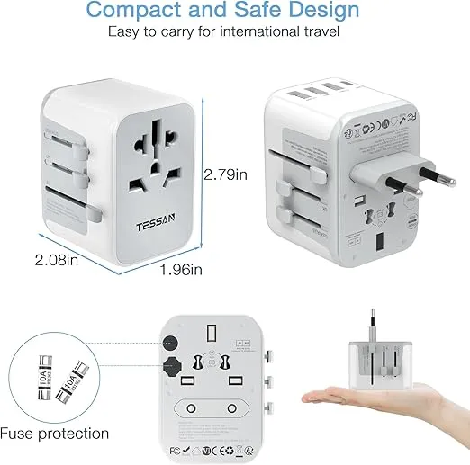 TESSAN Universal Travel Adapter, International Power Adapter with 4 USB Ports (1 USB C), Worldwide Plug Adaptor Wall Charger for USA to Europe UK France Germany Spain Ireland Australia(Type C/G/A/I)