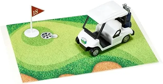 DecoSet® Heading for the Green Cake Topper, 2-Piece Toppers Set, Birthday Decorations for Golfers with Cart and Flag, White