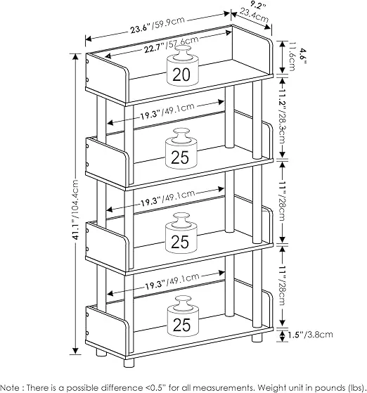 Furinno Turn-N-Tube 4-Tier Toolless Freestanding Multipurposes Display Rack, Walnut