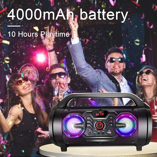 Portable Bluetooth Speaker with Subwoofer, Wireless Speakers with Booming Bass, FM Radio, RGB Lights, EQ, Stereo Sound, 10H Playtime, 30W Loud Speaker for Home, Outdoor, Party, Travel, Camping, Gifts