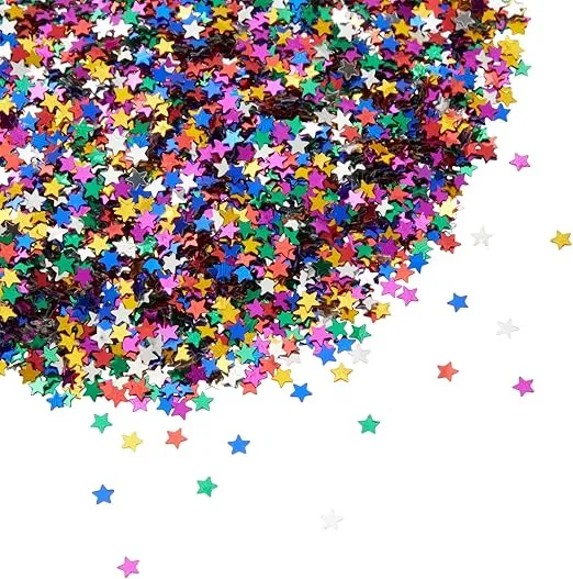 Juvale 7 oz/ 200 g Rainbow Star Confetti for Table Decor, Metallic Glitter Foil, Star Sequins for Birthday Party, Wedding (0.1 In)