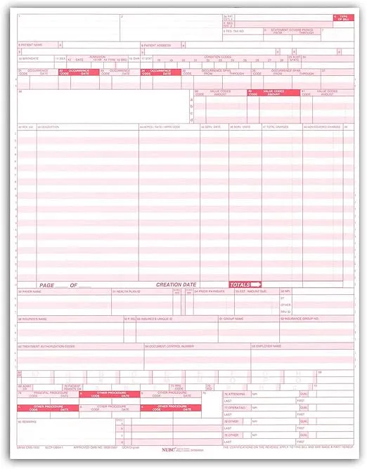 NextDayLabels - UB-04 (CMS 1450) Health Hospital Insurance Claim Form, Laser 8-1/2 x 11 100 Forms Per Pack