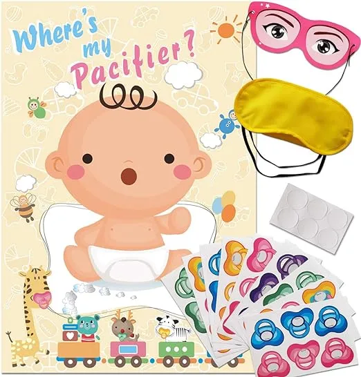 ADJOY Pin The Pacifier on The Baby Game - Baby Shower Party Favors and Game - Pin The Dummy on The Baby Game