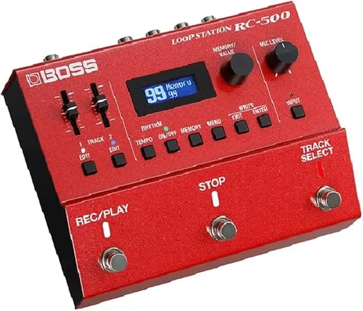 BOSS RC-500 Loop Station, Dual-Track Powerhouse with 32-bit Audio Quality, 13 Hours Recording Time, and Multi-color Backlight