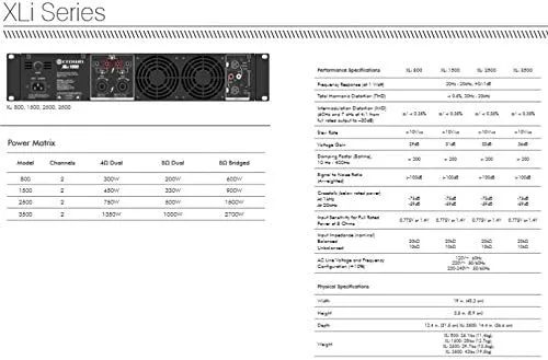 Crown Two-channel-750W at 4Ω Power Amplifier, Black, 750-Watts (XLi2500)