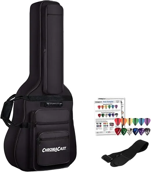 ChromaCast Acoustic Guitar 6-Pocket Padded Gig Bag with Guitar Strap and Pick Sampler