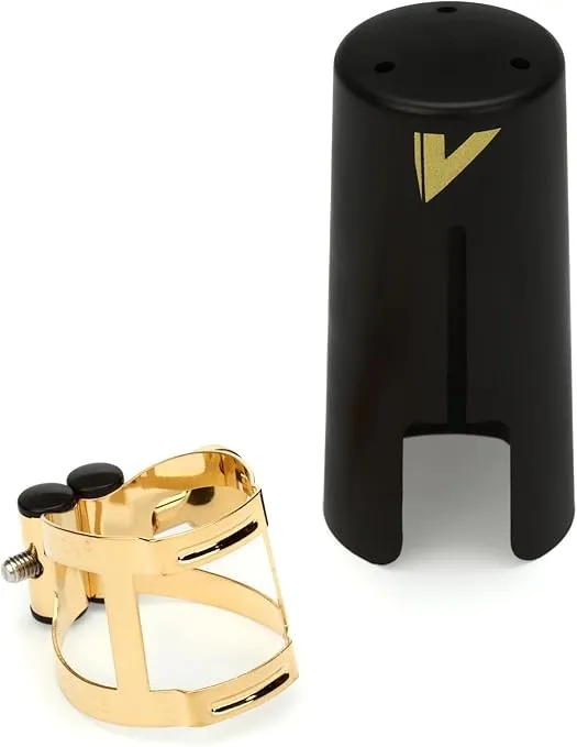 Vandoren LC56DP M/O Ligature and Plastic Cap for Soprano Saxophone; Gilded Finish