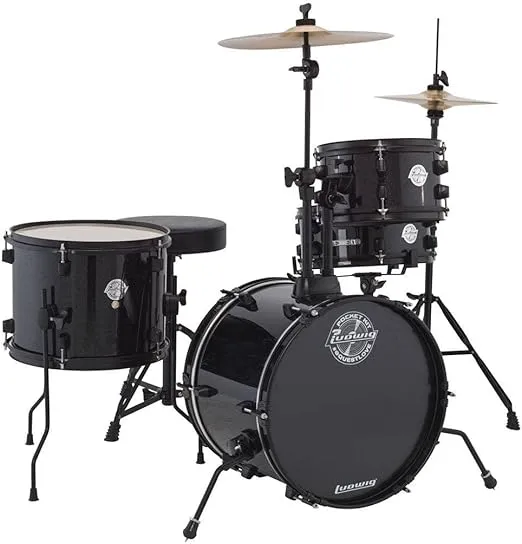 Ludwig LC178X016 Questlove Pocket Kit 4-Piece Drum Set-Black Sparkle Finish, inch