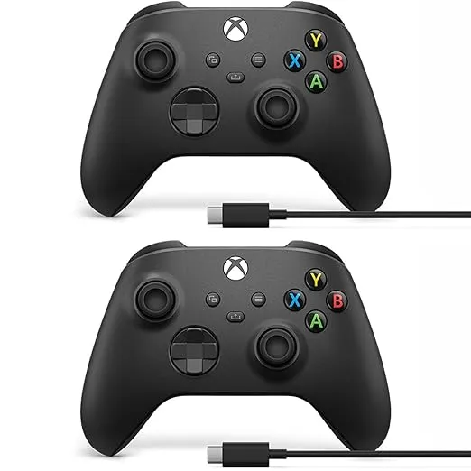 Microsoft Xbox Wireless Controller w/USB-C Cable for PC, Carbon Black, 1V8-00001 (2-Pack)