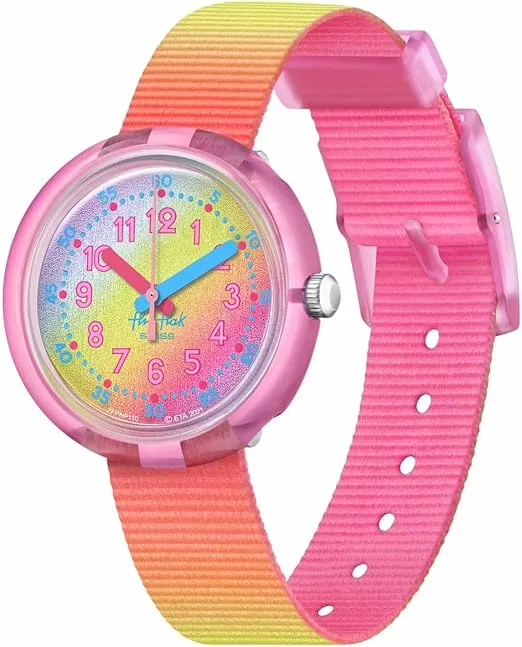 Flik Flak Unisex Kids Casual Pink Bio-sourced Quartz Watch Shades of RAIMBOW