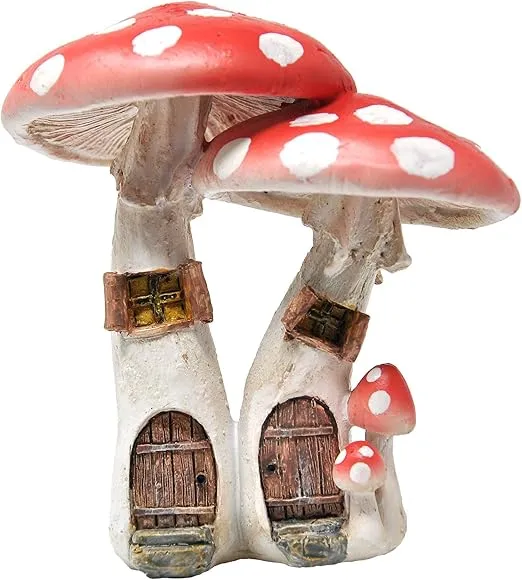 Top Collection 4374 Cute Red Mushroom Fairy Houses with Pick Figurines, Small