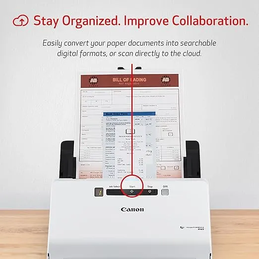 Canon imageFORMULA R40 Office Document Scanner For PC and Mac, Color Duplex Scanning, Easy Setup For Office Or Home Use, Includes Scanning Software