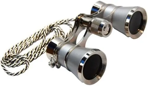 HQRP 3 x 25 Opera Glasses Binocular w/Crystal Clear Optic (CCO) Platinum Pearl with Silver Necklace Chain