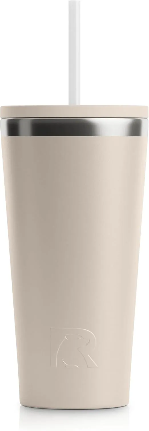 RTIC 20oz Everyday Tumbler Insulated Stainless Steel Portable Travel Coffee Cup with Straw, Spill-Resistant Lid, BPA-Free, Hot and Cold Drink, Ceramic Lining, Beach