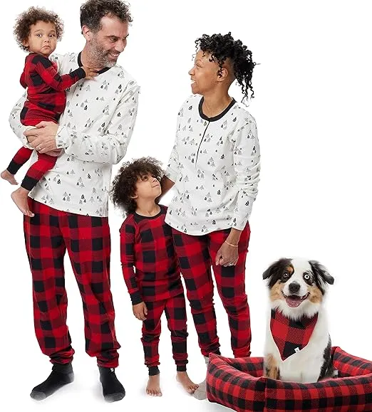 HonestBaby Family Matching Holiday Pajamas Organic Cotton for Men, Women, Kids, Toddlers, Baby Boys, Girls, Unisex Pets