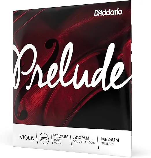 D'Addario Prelude Viola String Set, Medium Scale Medium Tension – Solid Steel Core, Warm Tone, Economical and Durable – Educator’s Choice for Student Strings – Sealed Pouch to Prevent Corrosion, 1 Set