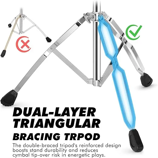 Cymbal Stand,Boom Cymbal Stand with Double Braced Legs,Ride Cymbal Stand with Memory Lock Limiter and Non-Slip Rubber Feet,Boom/Straight Combo Adjustable Height 31"-58"