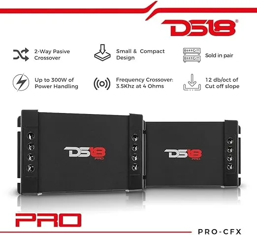 DS18 PRO-CFX 2-Way Car Audio Passive Crossover, Great for Tweeters & Mid-Range Speakers - Power Handling Up to 300 Watts (2 Pack)