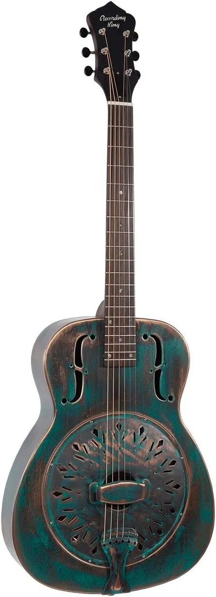 Recording King 6 String Resonator Guitar, Right, Distressed Vintage Green (RM-997-VG)